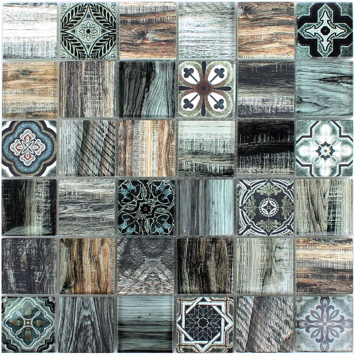 Vzorek Skleněná Mozaika Dlaždice Dřevěný Vzhled Makarska Hnědá Zelená