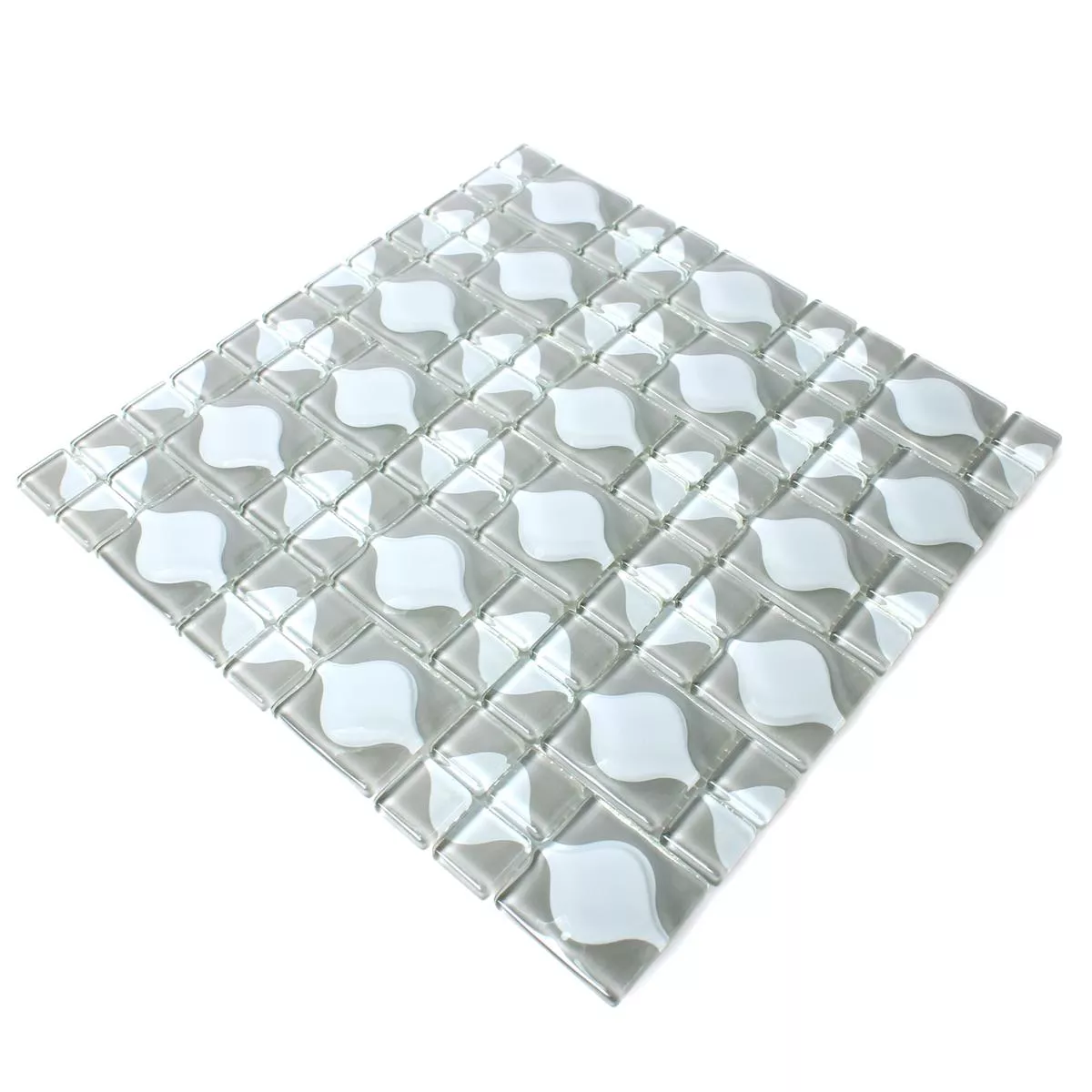 Skleněná Mozaika Dlaždice Nokta Šedá Bílá 3D