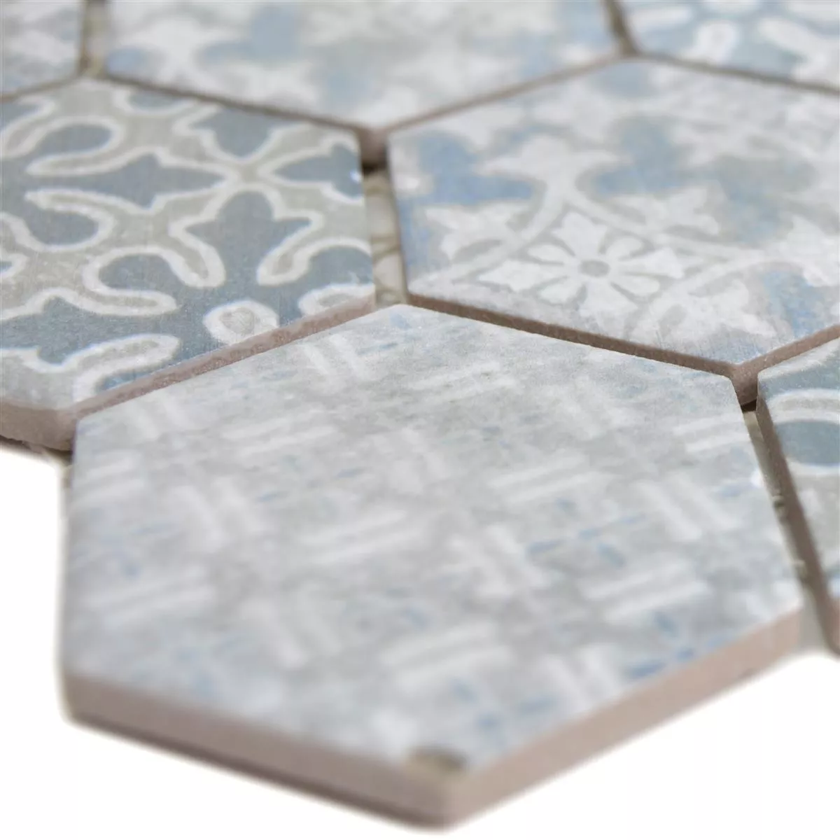 Keramické Mozaikové Dlaždice Retro Lawinia Šestiúhelník Modrá