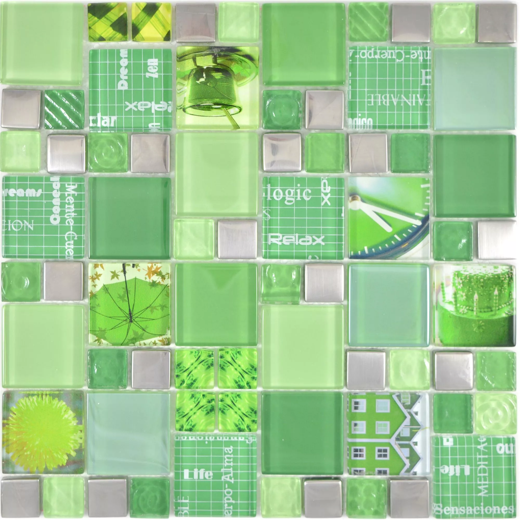 Vzorek Skleněná Mozaika Dlaždice Nemesis Zelená Stříbrná