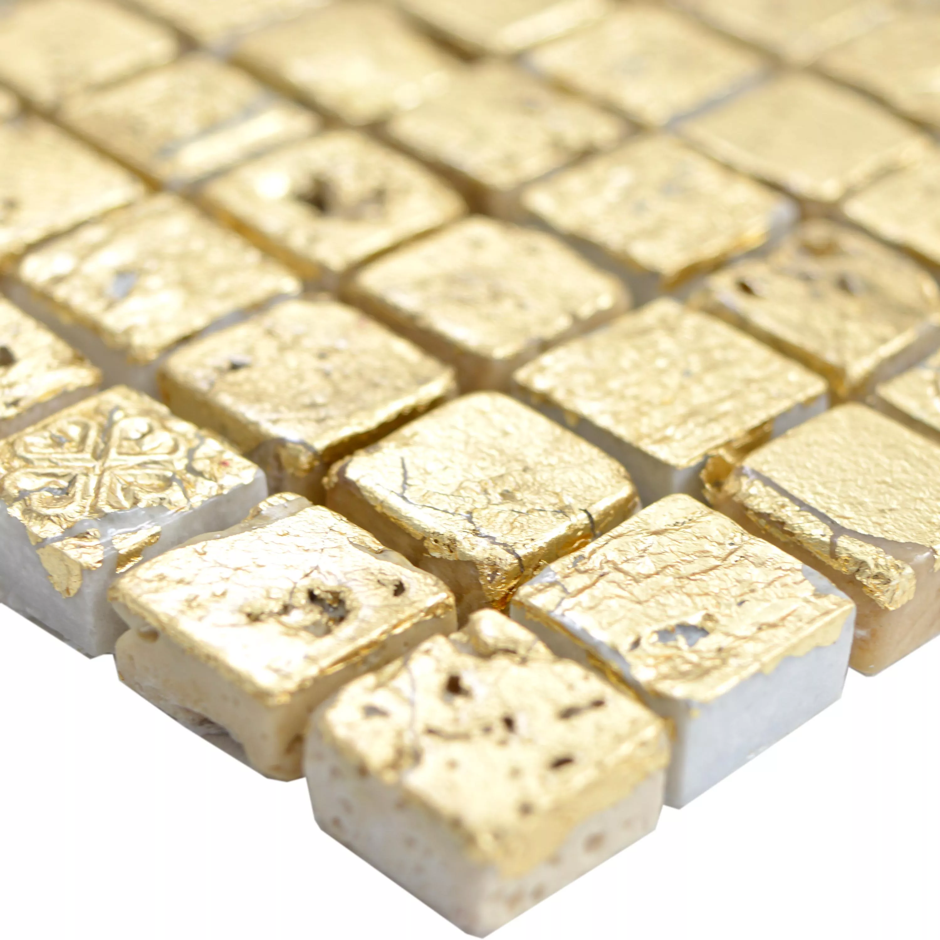 Vzorek Přírodní Kámen Pryskyřice Mozaiková Dlaždice Lucky Zlatá