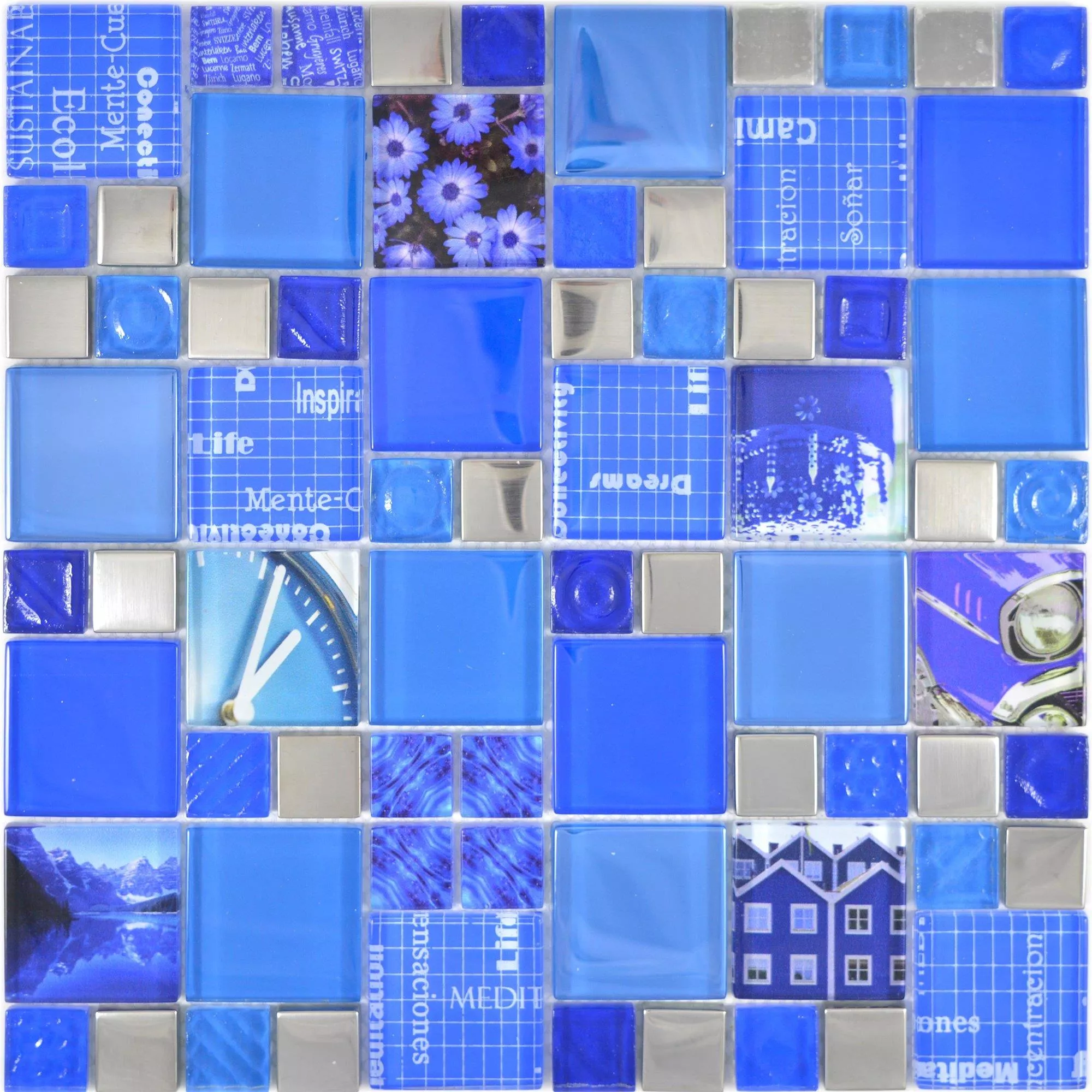 Vzorek Skleněná Mozaika Dlaždice Nemesis Modrá Stříbrná