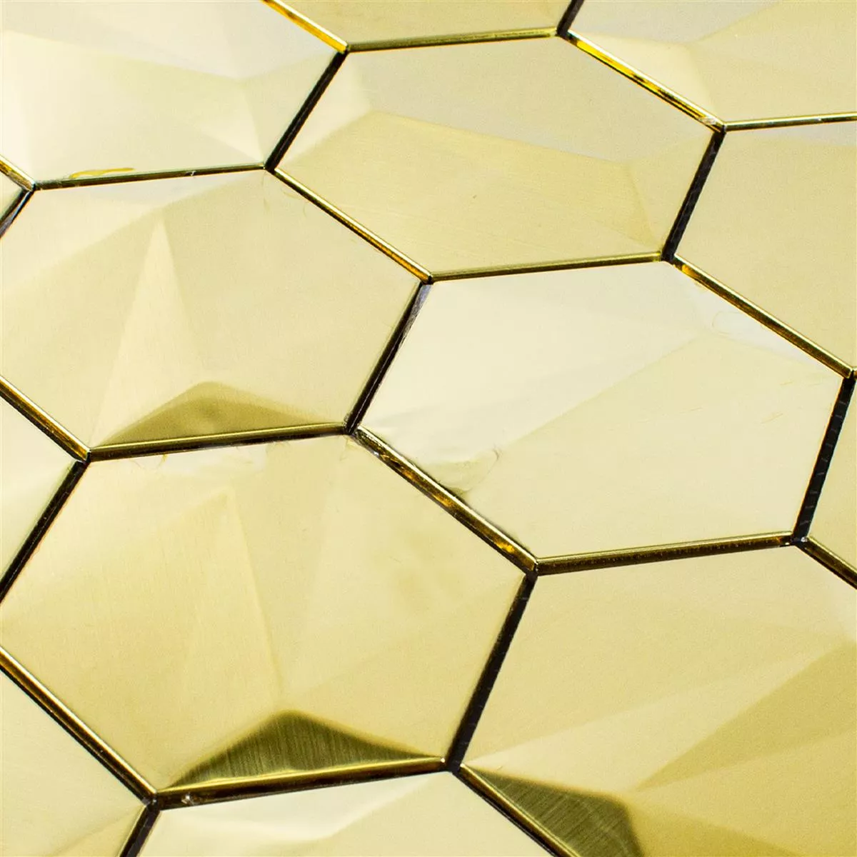 Vzorek Nerezová Ocel Mozaiková Dlaždice Durango Šestiúhelník 3D Zlatá
