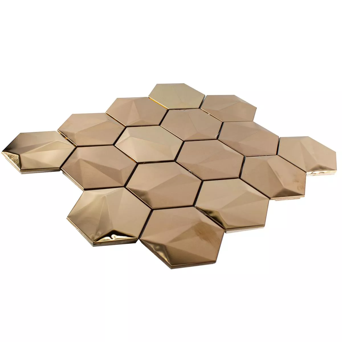 Vzorek Nerezová Ocel Mozaiková Dlaždice Durango Šestiúhelník 3D Měď