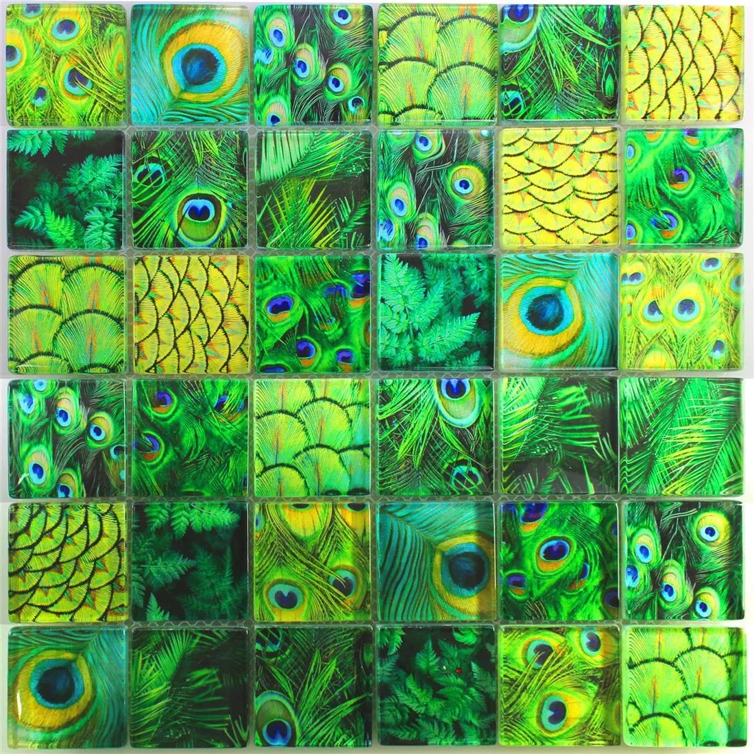 Skleněná Mozaika Dlaždice Peafowl Zelená