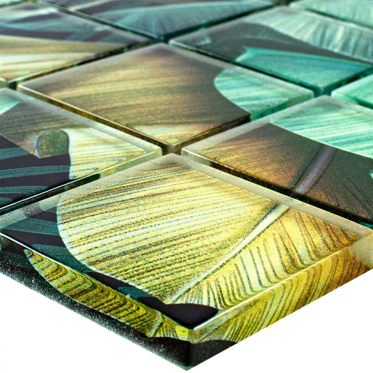 Skleněná Mozaika Dlaždice Pittsburg Květinová Optika Zelená Hnědá