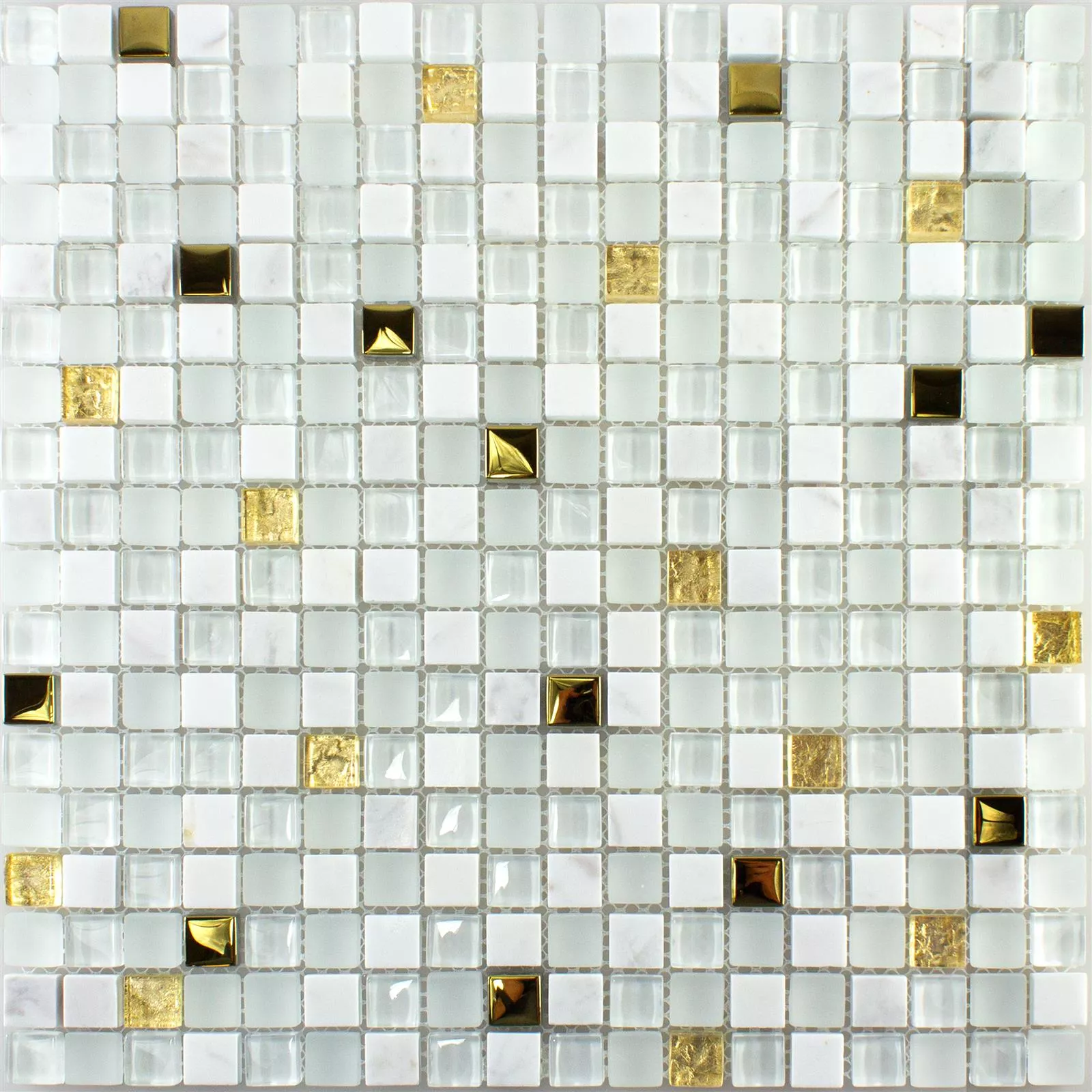 Sklo Přírodní Kámen Keramická Mozaika Maryot Bílá Zlatá