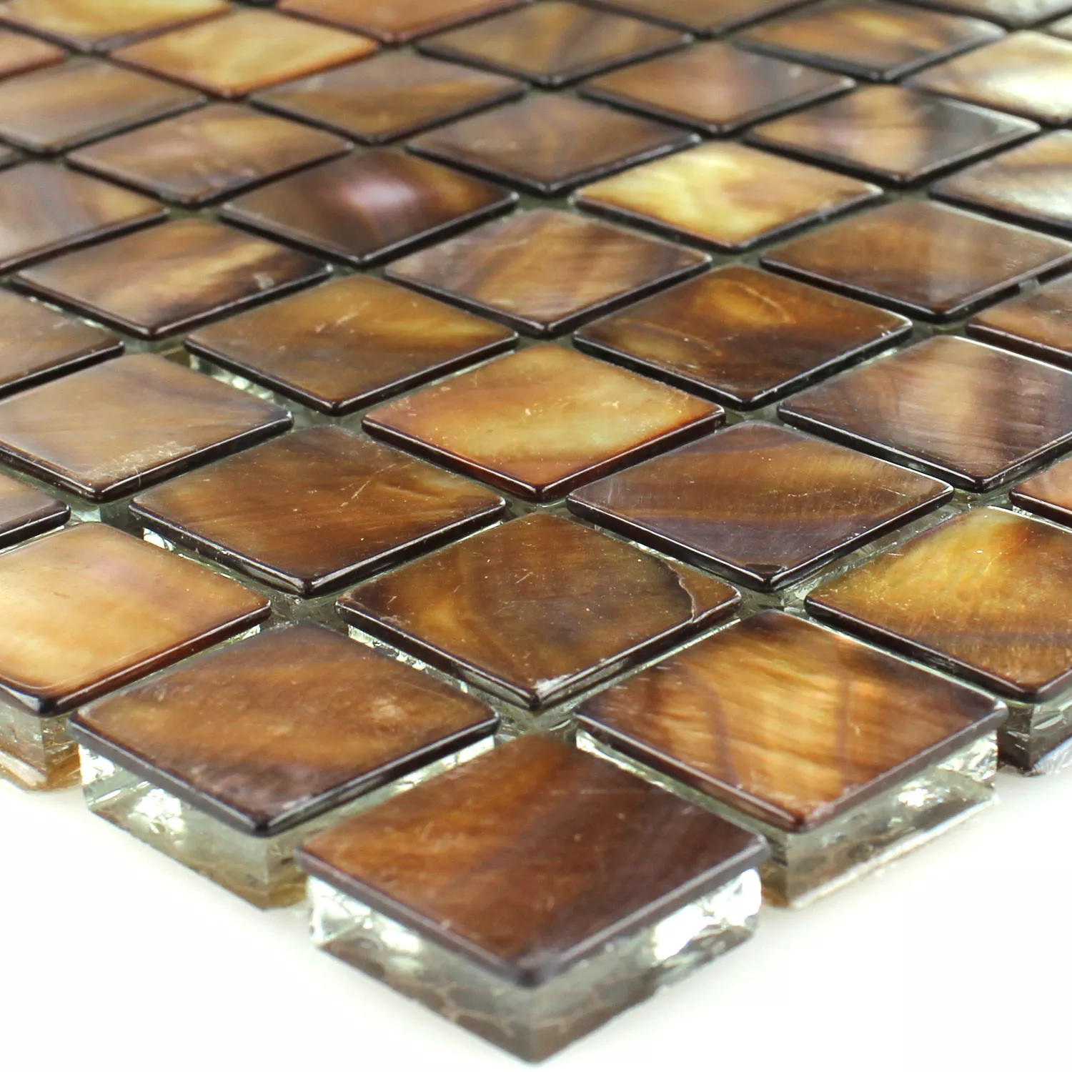 Mozaiková Dlaždice Sklo Perleťový Efekt Hnědá Zlatá 23x23x8mm