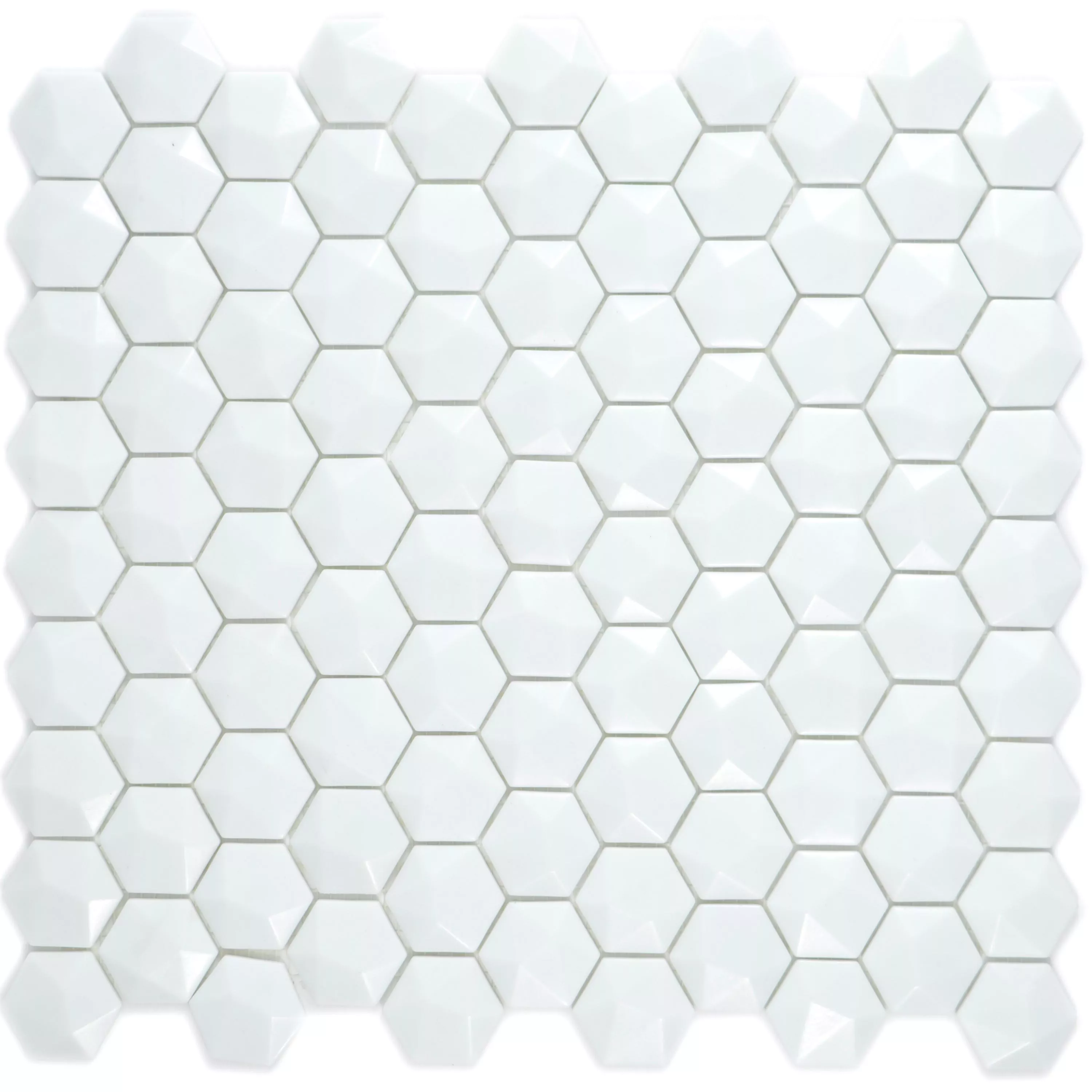 Vzorek Skleněná Mozaika Dlaždice Benevento Šestiúhelník 3D Bílá