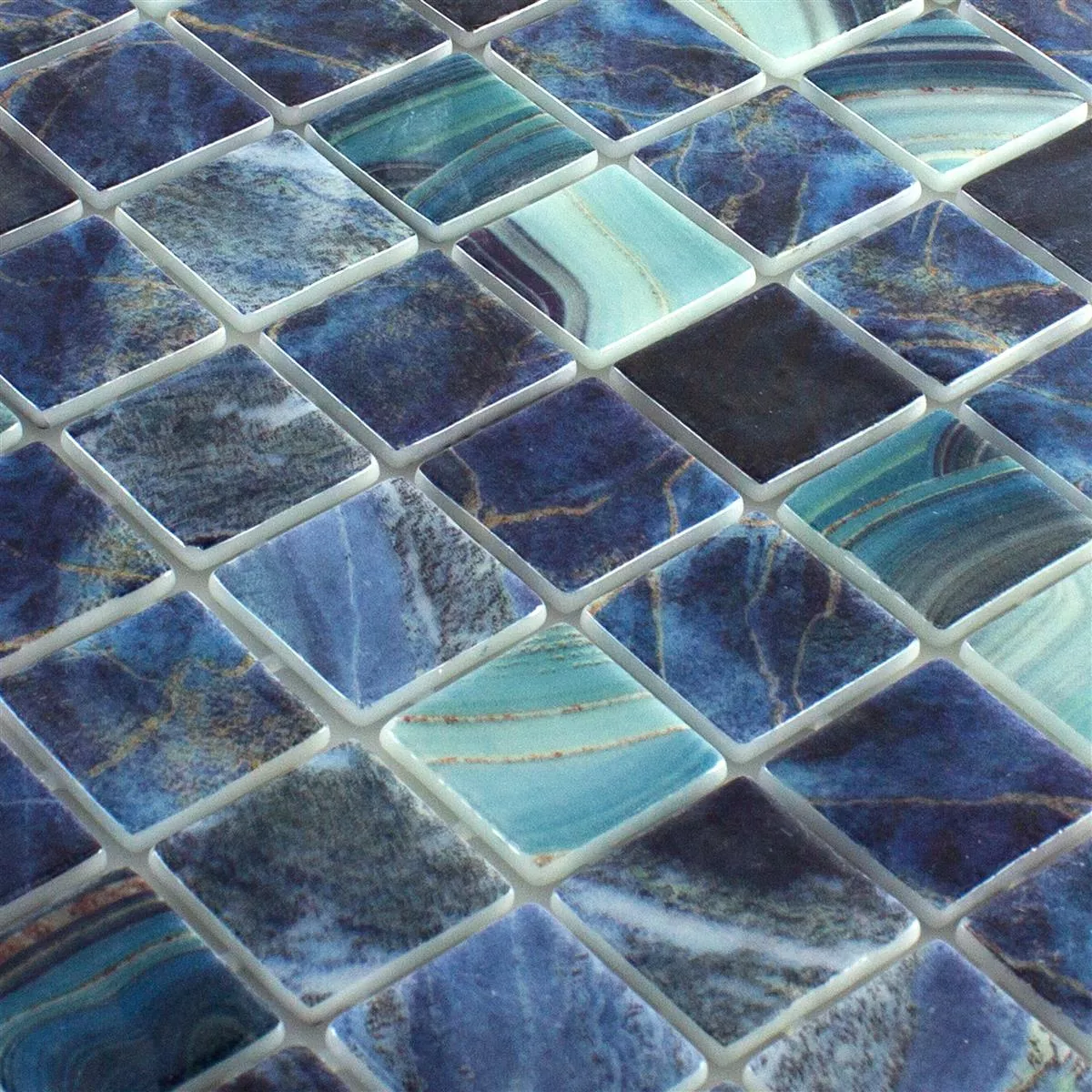 Skleněná Mozaika Do Bazénů Baltic Modrá Tyrkysový 38x38mm
