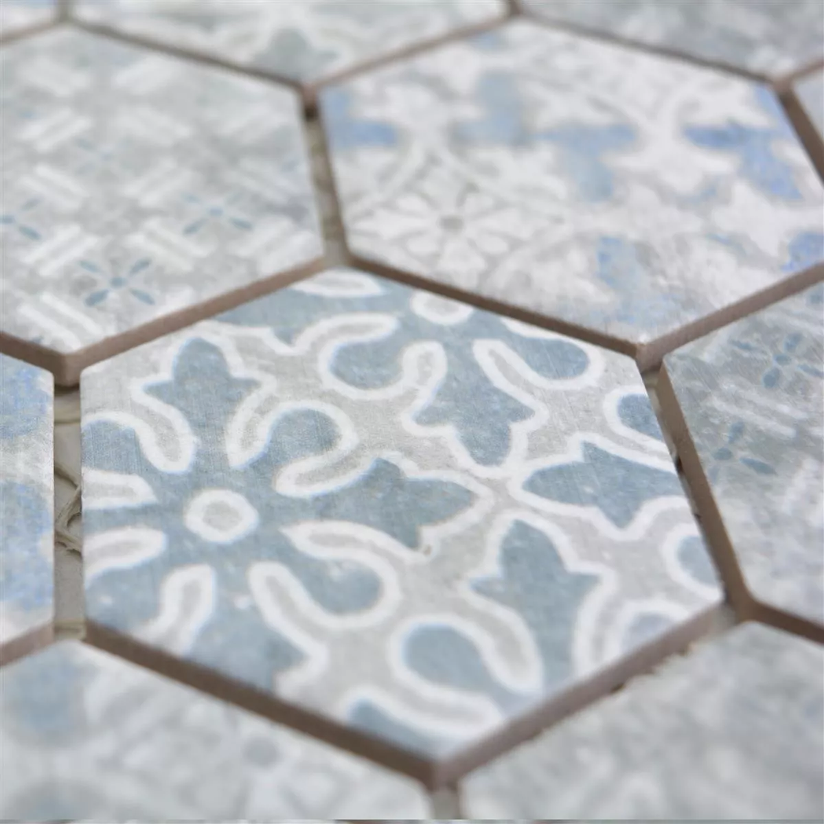 Keramické Mozaikové Dlaždice Retro Lawinia Šestiúhelník Modrá