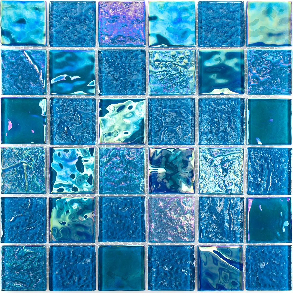 Skleněná Mozaika Dlaždice Perleťový Efekt Carlos Modrá 48