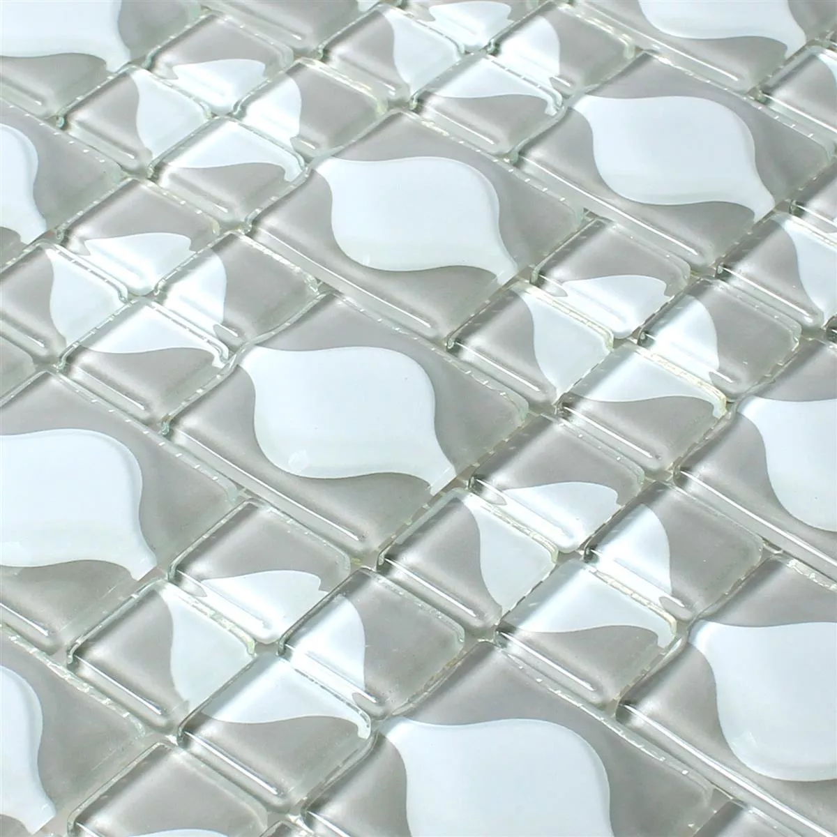 Skleněná Mozaika Dlaždice Nokta Šedá Bílá 3D